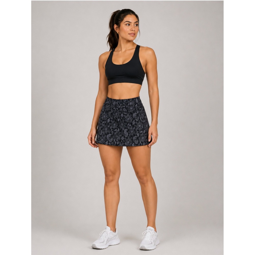 Skirt Sports Athletic Skort Medium Gray Black Floral Running Pickleball Shorts